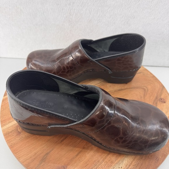 Sanita Brown Patent Leather Tortoise‎ Shell Danish Clogs Women's Sz US 9 EU 40 - Picture 5 of 10